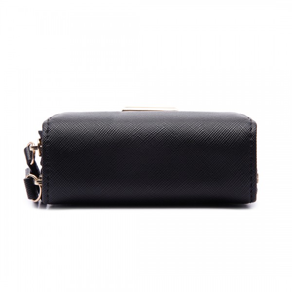 LP6680 - Miss Lulu Leather Look Double Zipped Coin Purse Black